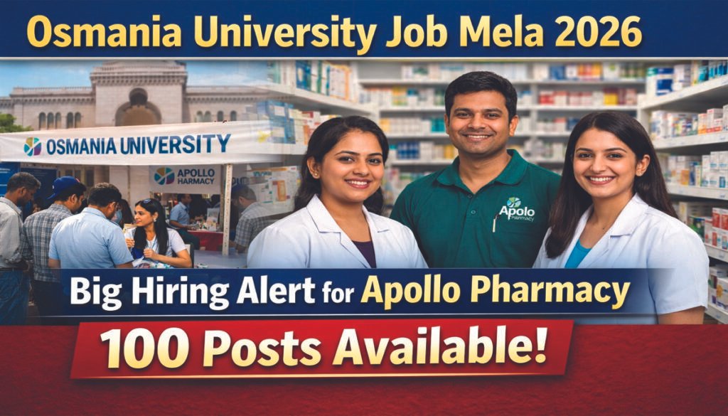 Osmania University Job Mela 2026 Apollo Pharmacy recruitment drive at campus