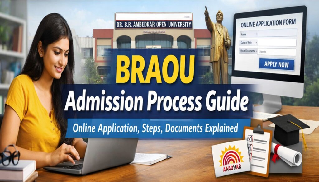BRAOU admission process guide thumbnail showing online application steps documents and registration process