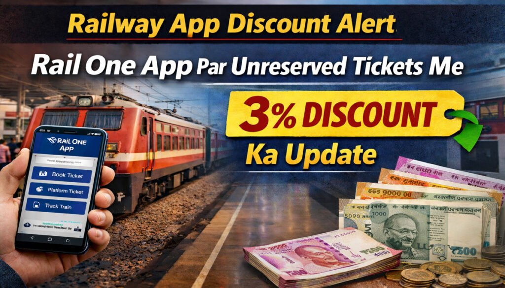 Railway App Discount update showing Rail One App unreserved ticket booking offer