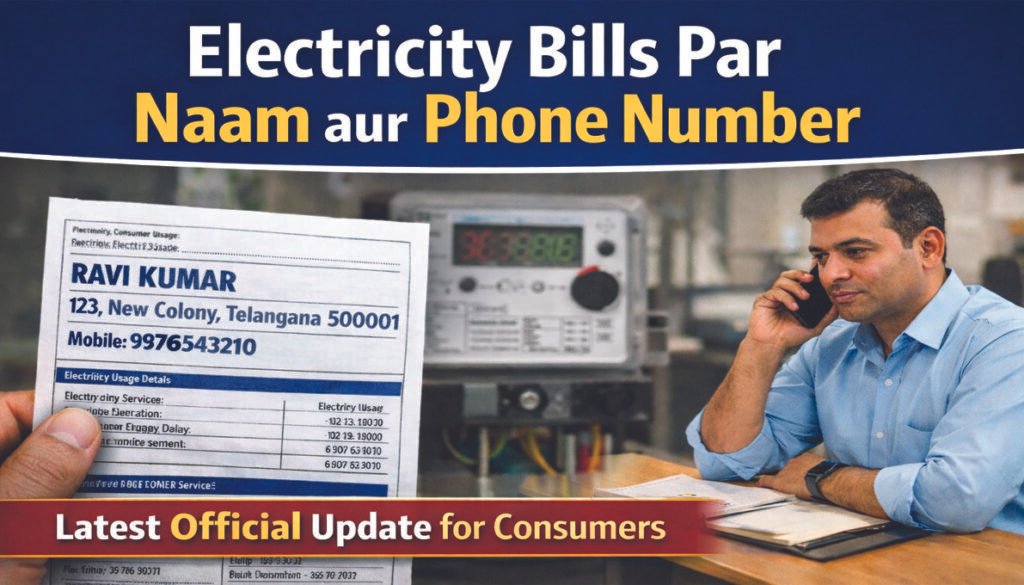 Electricity Bills Par Naam aur Phone Number update dikhata hua naya electricity bill format