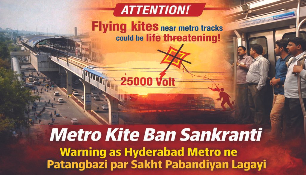 Metro Kite Ban Sankranti ke dauran Hyderabad Metro Rail safety warning aur patangbazi par pabandi