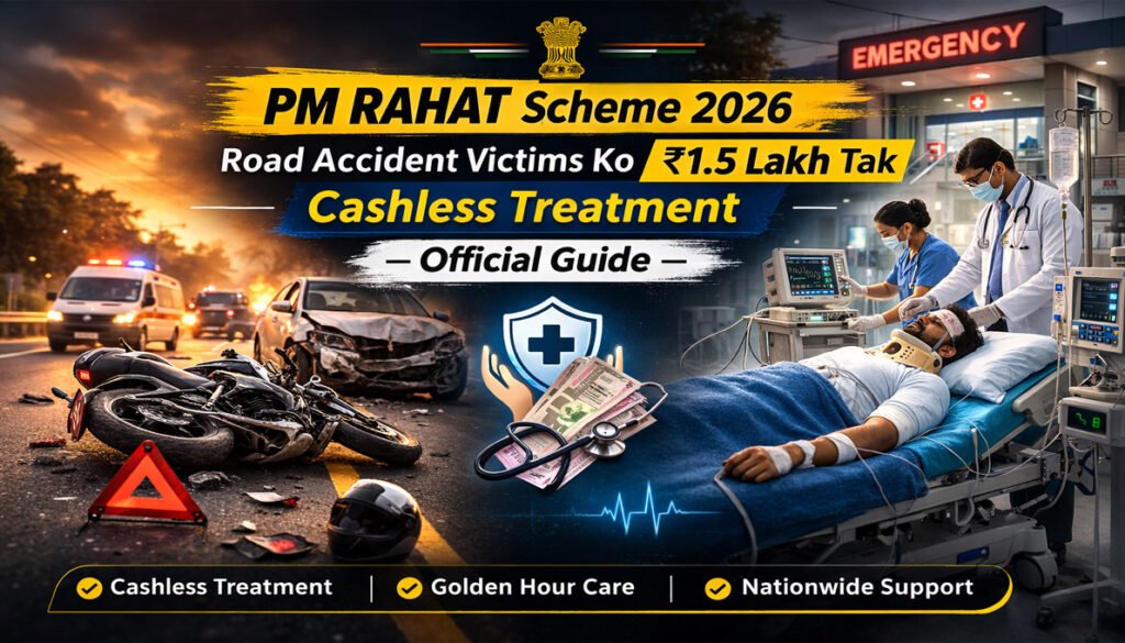 PM RAHAT Scheme India road accident victims cashless treatment golden hour emergency healthcare policy
