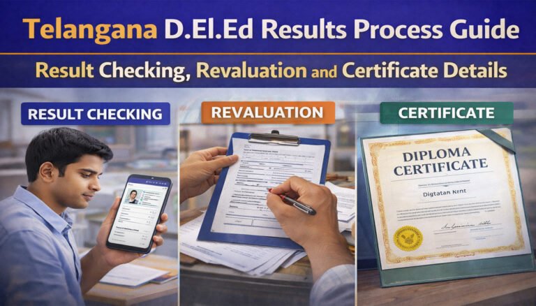 Telangana D.El.Ed results process, result checking, revaluation and certificate guide.
